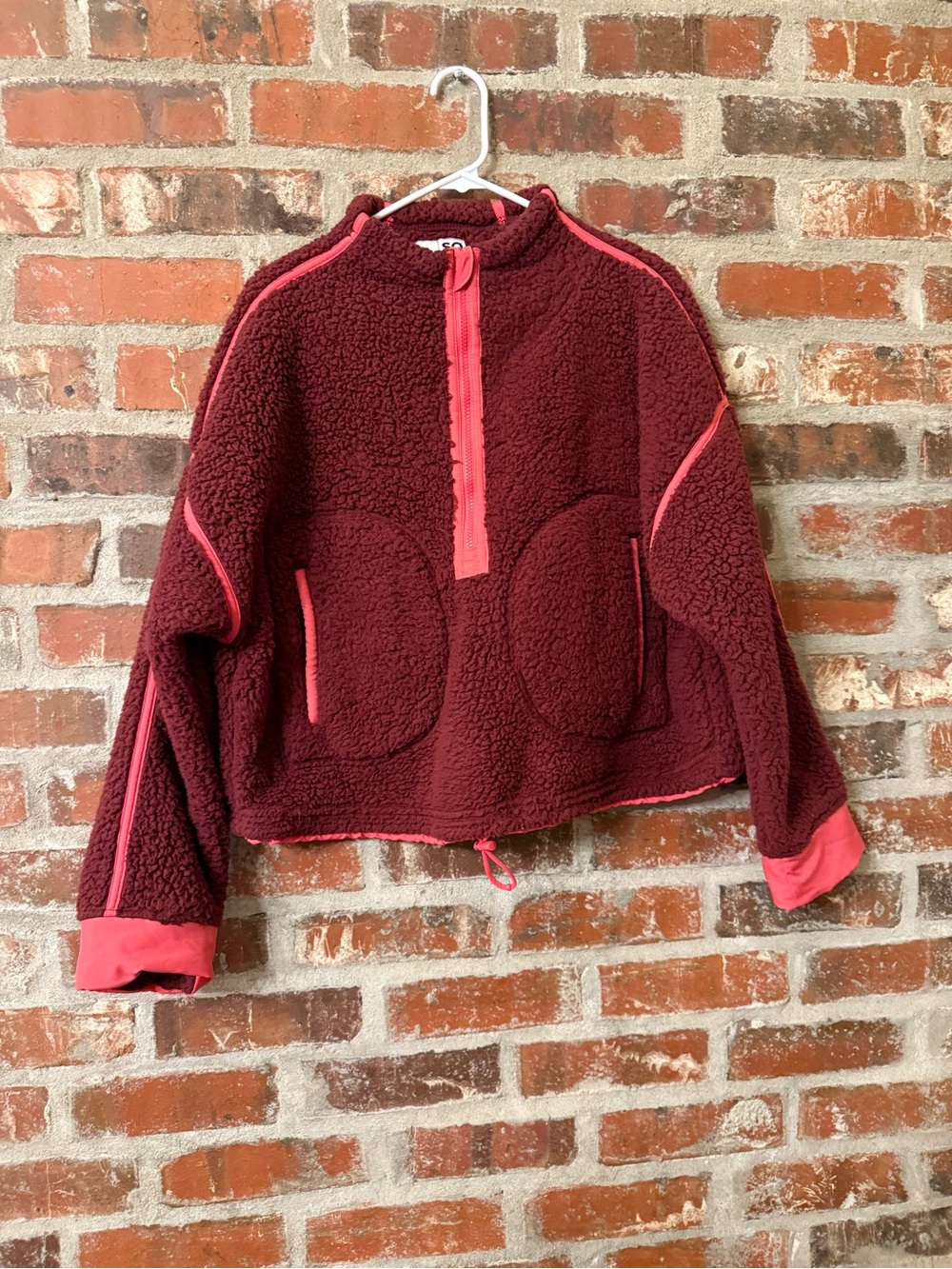 J33 - SO Burgundy Teddy Sherpa Jacket with Coral Trim